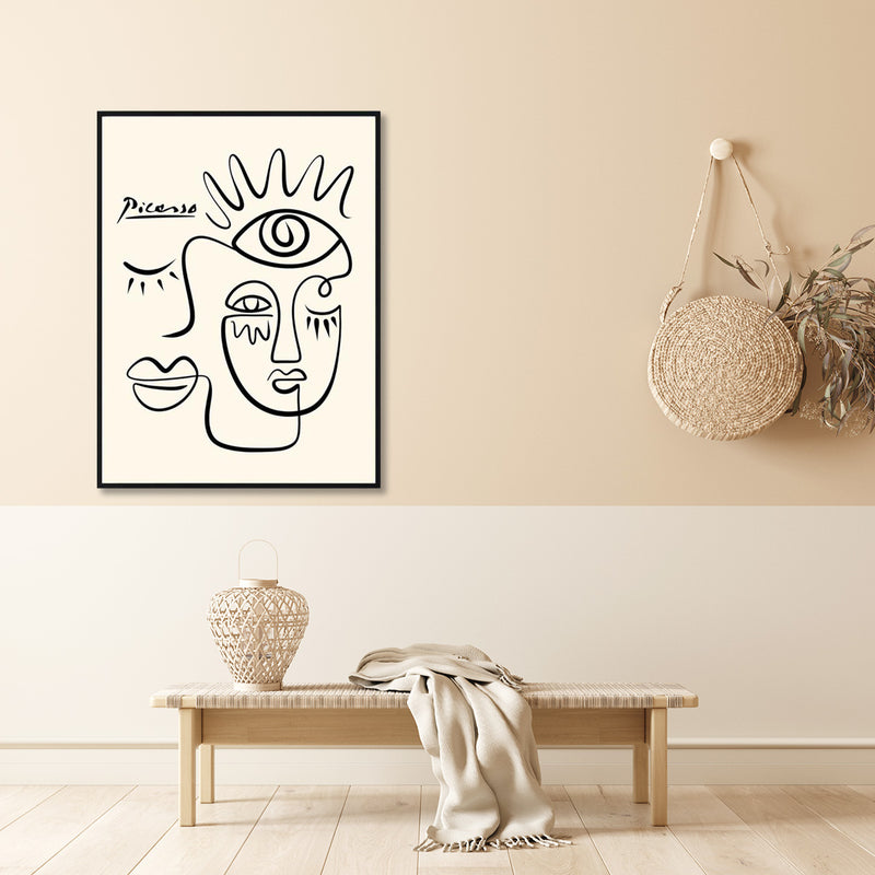 60cmx90cm Line Art By Pablo Picasso Black Frame Canvas Wall Art