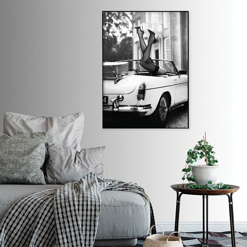 80cmx120cm High Heels in Classic Car Black Frame Canvas Wall Art