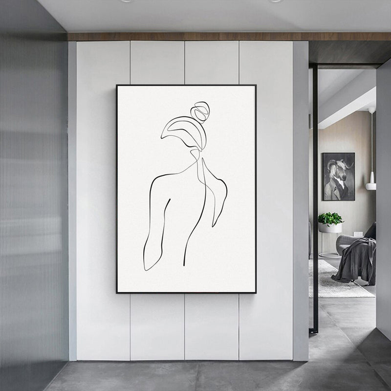 70cmx100cm Woman Back Line Art Black Frame Canvas Wall Art