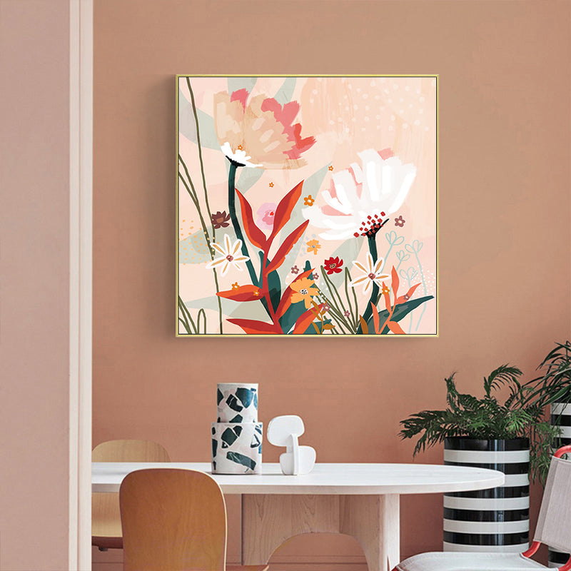 80cmx80cm Native Floral Gold Frame Canvas Wall Art