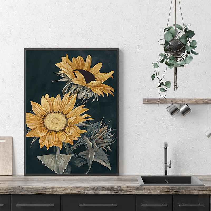 70cmx100cm Sunflowers Black Frame Canvas Wall Art