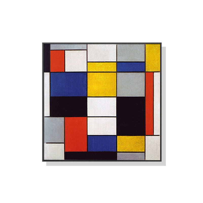 60cmx60cm Large Composition A By Piet Mondrian Black Frame Canvas Wall Art