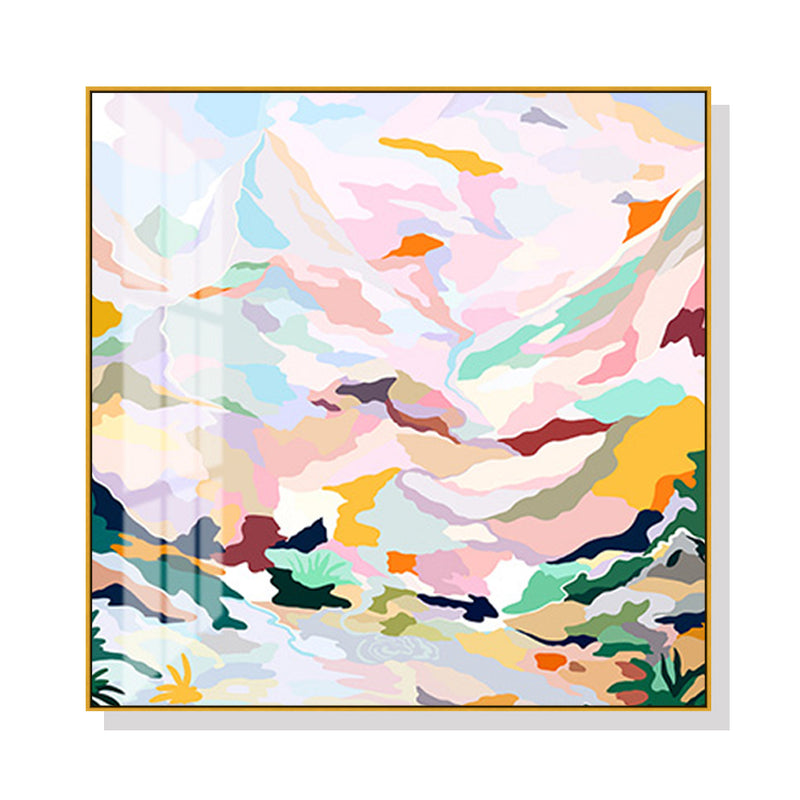 70cmx70cm Abstract Pink Mountain Hand Painted Style Gold Frame Canvas Wall Art