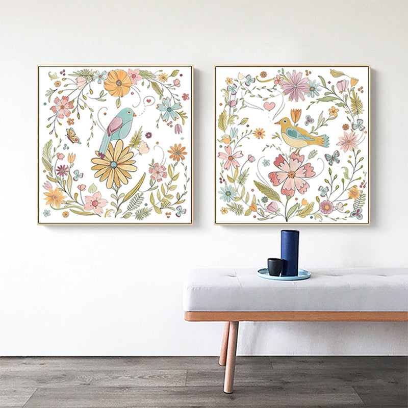 70cmx70cm Floral birds 2 Sets Gold Frame Canvas Wall Art