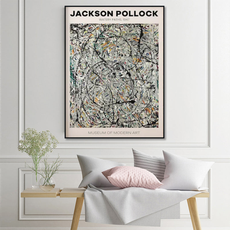 50cmx70cm Jackson Pollock Exhibition III Black Frame Canvas Wall Art