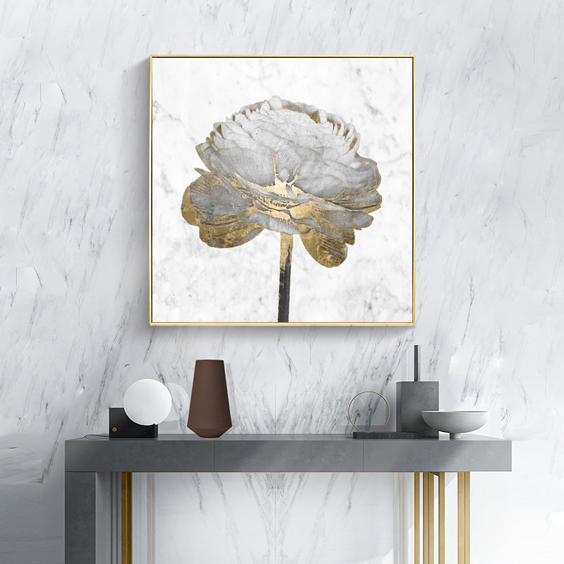 Wall Art 100cmx100cm Gold And White Blossom On White 2 Sets Gold Frame Canvas