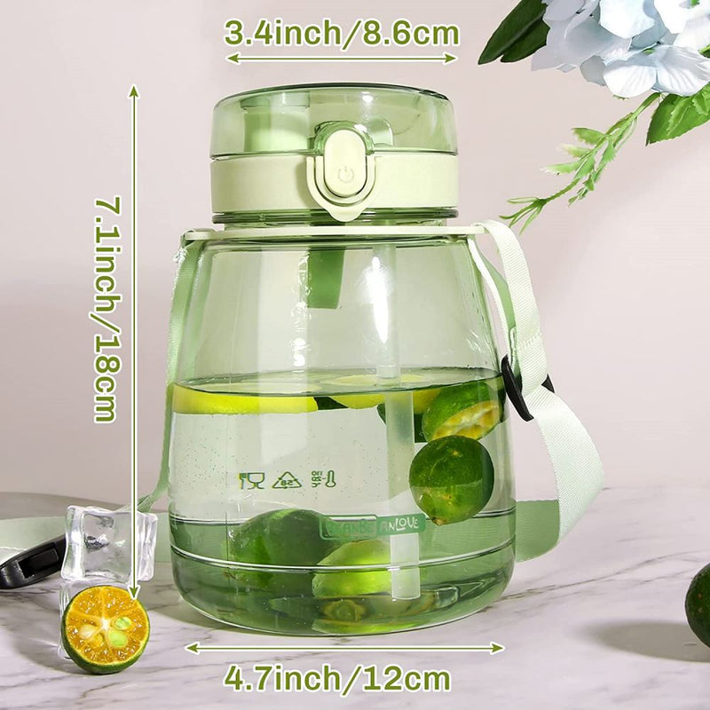 Clear Large Water Bottle Water Jug with Adjustable Shoulder Strap - Green