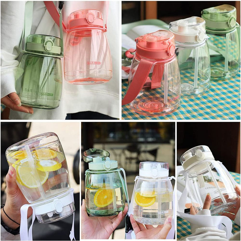 Clear Large Water Bottle Water Jug with Adjustable Shoulder Strap - Pink