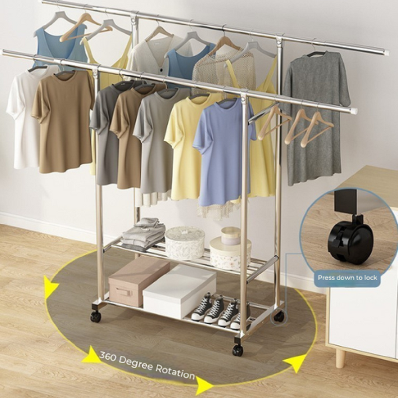 Ekkio Clothes Rack Stainless Steel Two Rail