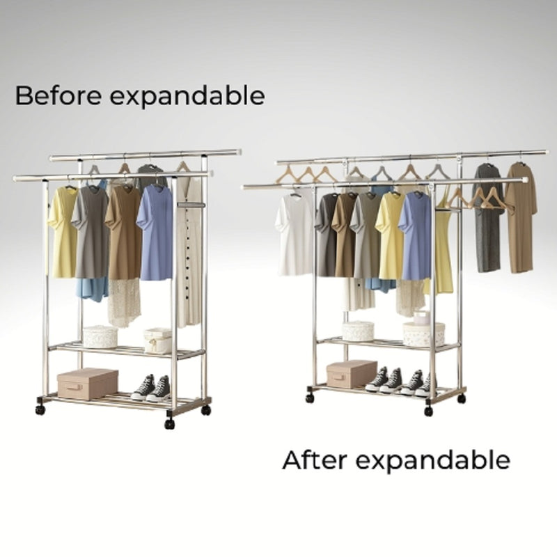 Ekkio Clothes Rack Stainless Steel Two Rail