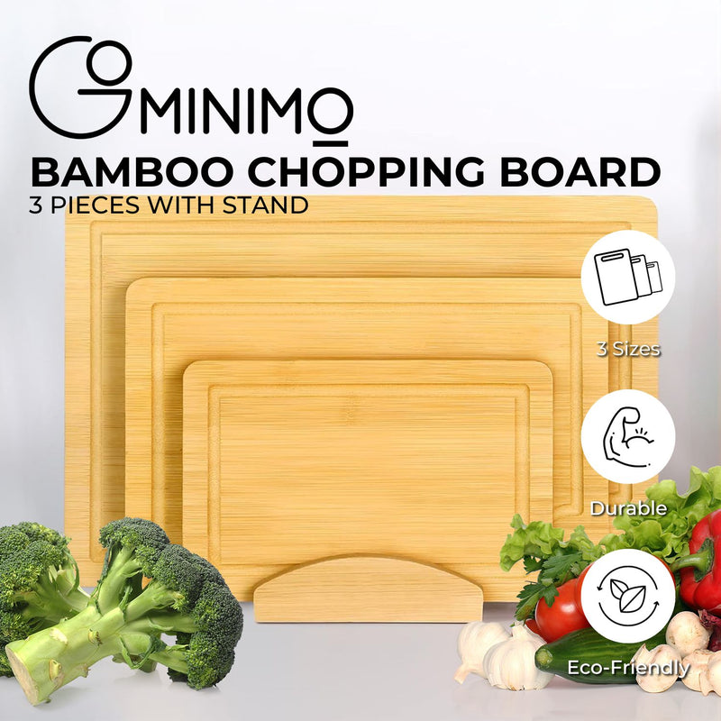 GOMINIMO 3 Pieces Bamboo Chopping Board with Stand (3 sizes) GO-CCB-102-YT