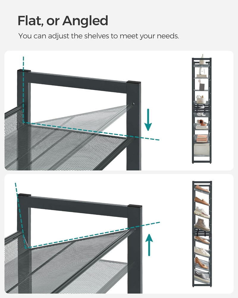 SONGMICS 8-Tier Shoe Rack Storage 32 pairs with Adjustable Shelves Gray LMR08GBV1