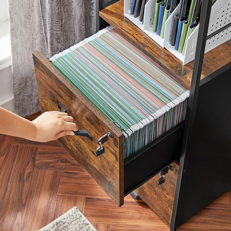 VASAGLE Filing Cabinet with 2 Drawers Rustic Brown and Black OFC045B01V1