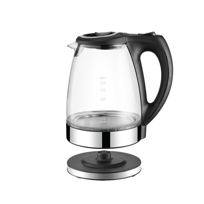 1.7L Electric Glass Kettle LED Blue Light 360 Automatic Cordless Water Boiling Jug