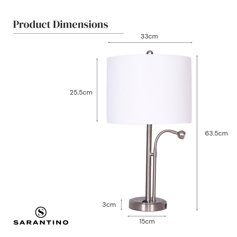 Sarantino 2-in-1 Table Lamp with LED Reading Light