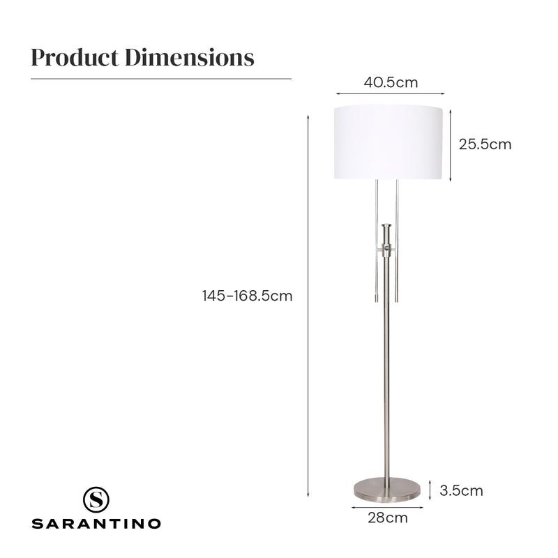 Sarantino Brushed Nickel Height-Adjustable Metal Floor Lamp