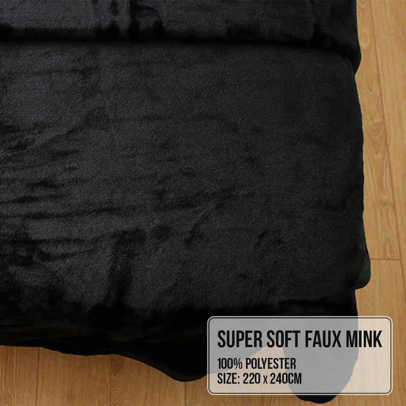 Laura Hill 600GSM Faux Mink Blanket Double-Sided Queen Size - Black