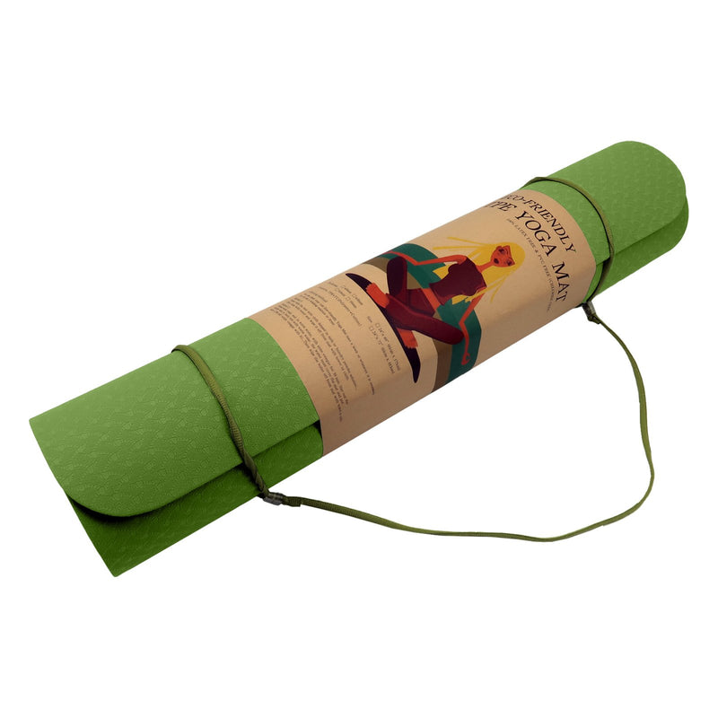 Powertrain Eco-friendly Dual Layer 6mm Yoga Mat | Olive | Non-slip Surface And Carry Strap For Ultimate Comfort And Portability