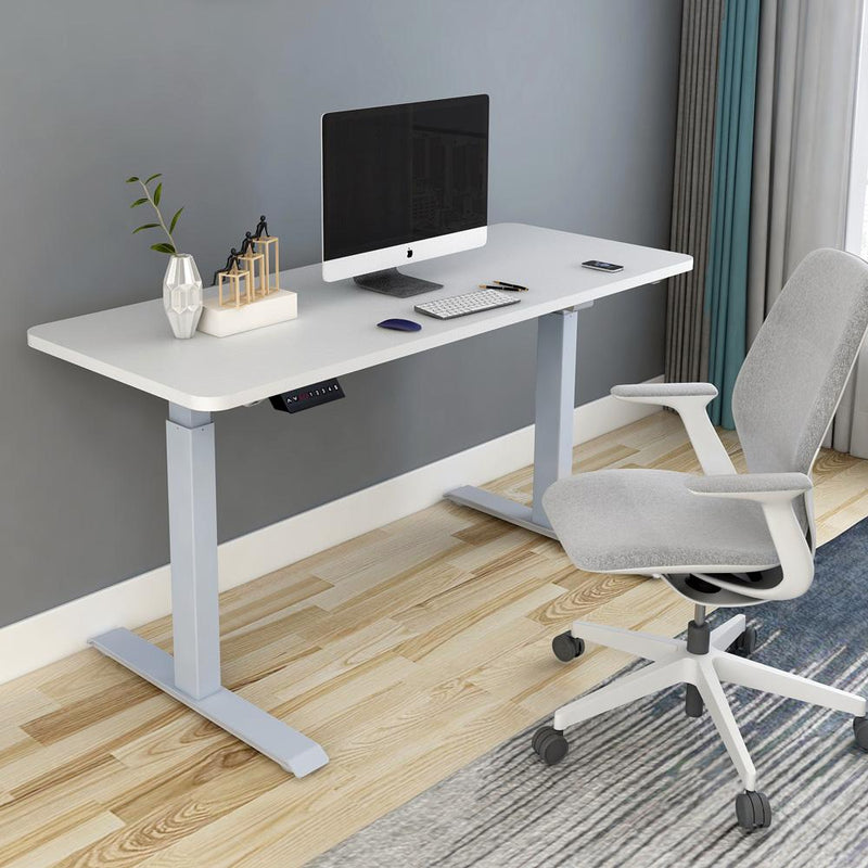 160cm Standing Desk Height Adjustable Sit Stand Motorised Grey Dual Motors Frame White Top