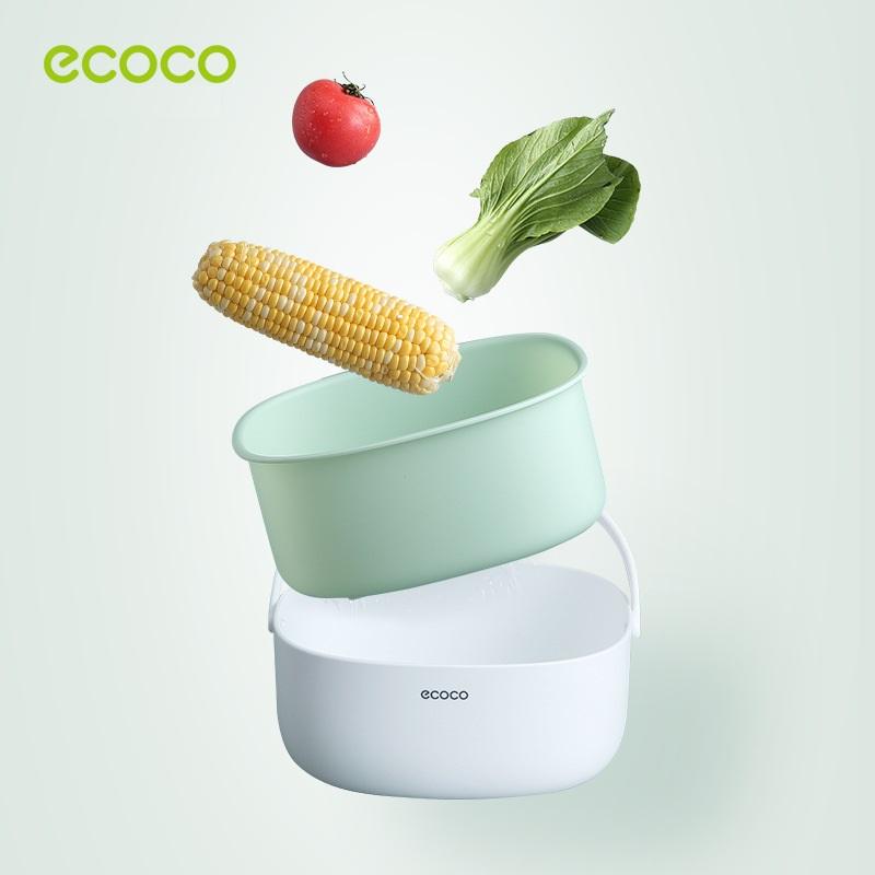 Ecoco Double Drain Basket Bowl Washing Kitchen Strainer Noodles Vegetables Fruit Sink Supplies Green