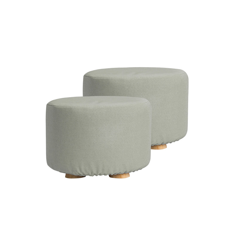 La Bella 2 Set Grey Fabric Ottoman Round Wooden Leg Foot Stool