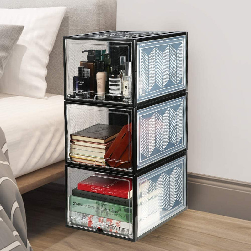 Large Shoe Storage Boxes Stackable Shoe Box Organisers Containers Display Cases Bins Magnetic Door