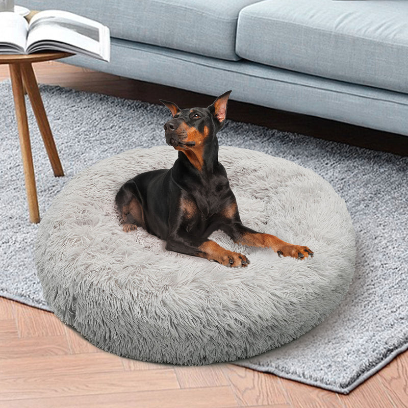 Pet Dog Bed Bedding Warm Plush Round Comfortable Dog Nest Light Grey Large 90cm Large