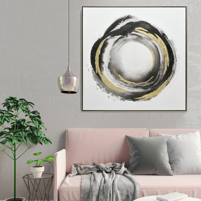 100X100cm Orbiting Elegance Champagne Framed Canvas Wall Art