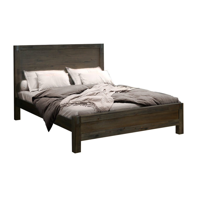 Bed Frame Double Size in Solid Wood Veneered Acacia Bedroom Timber Slat in Chocolate