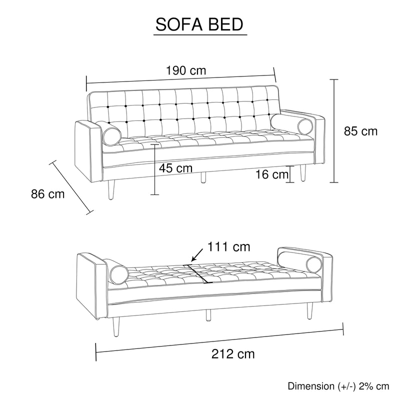 Sofa Bed 3 Seater Button Tufted Lounge Set for Living Room Couch in Velvet Green Colour