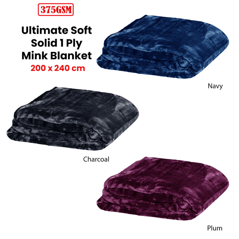 375gsm 1 Ply Solid Faux Mink Blanket Queen 200x240 cm Plum