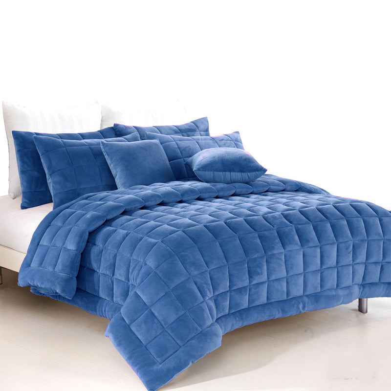 Alastairs Augusta Faux Mink Quilt / Comforter Set Denim Super King