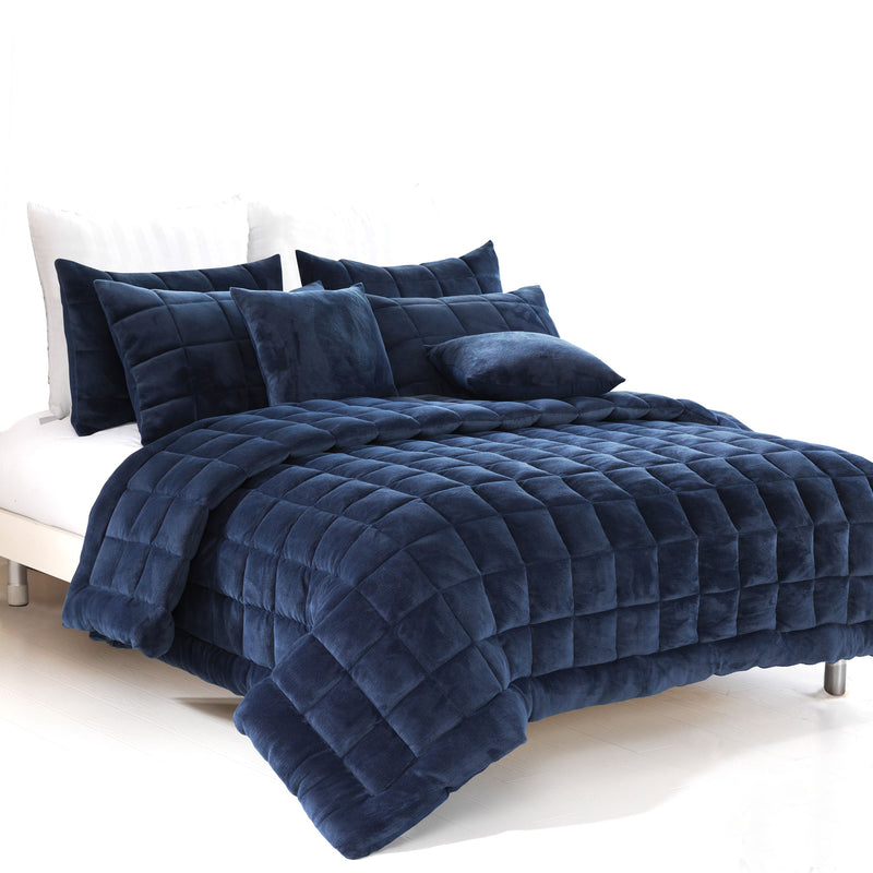 Alastairs Augusta Faux Mink Quilt / Comforter Set Navy Single