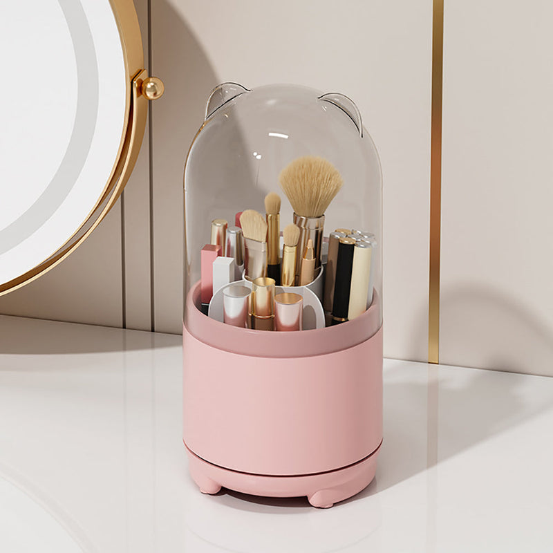 360° Rotating Makeup Brush Bucket Transparent Dust-proof Cosmetic Storage Box(White)