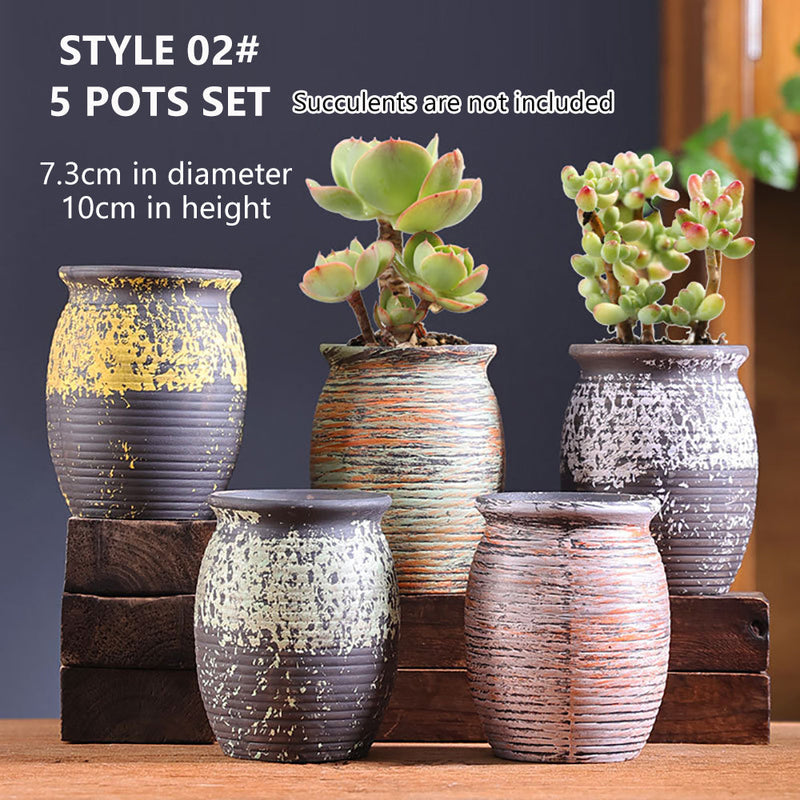 Ceramic Clay Pottery Pots Set Succulent Flower Planter Series 02(Style 02