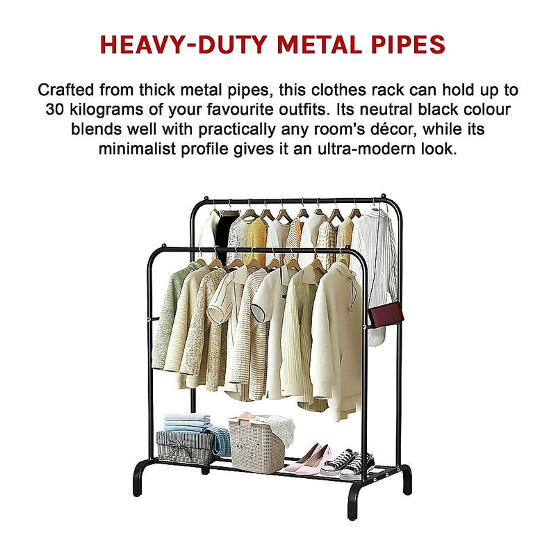 Heavy Metal Double Clothes Rail Hanging Rack Garment Display Stand Storage Shelf