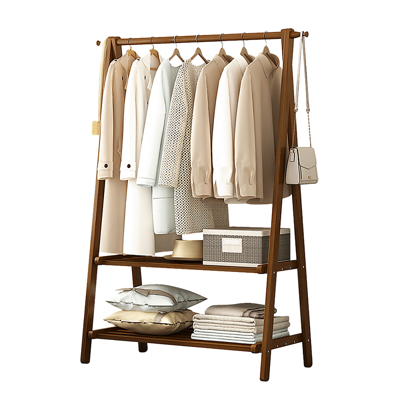 Portable Clothes Rack Coat Garment Stand Bamboo Rail Hanger Airer Closet