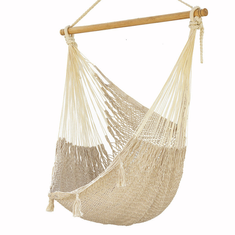 Mayan Legacy Extra Large Outdoor Cotton Mexican Hammock Chair in Cream Colour