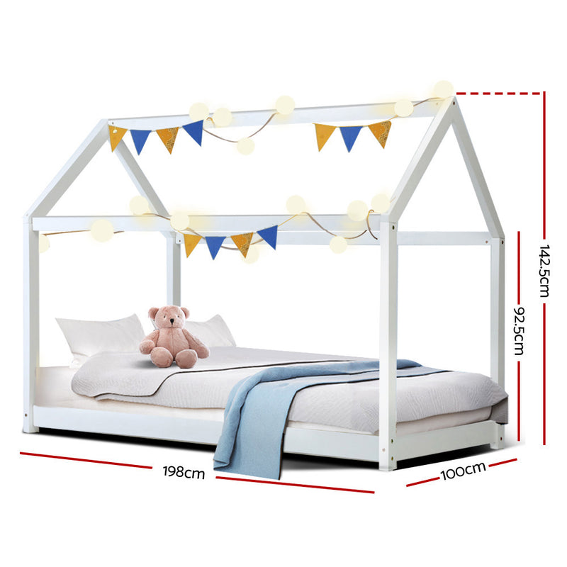 Artiss Bed Frame Wooden Kids House Frame White CASA