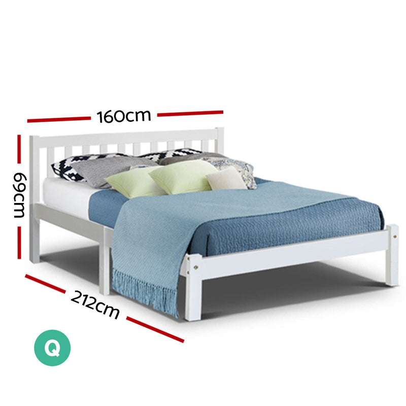 Artiss Bed Frame Queen Size Wooden White SOFIE