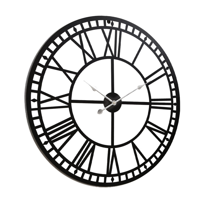 Artiss Wall Clock 60CM Large Roman Numerals Round Metal Luxury Wall Clocks Home Decor Black