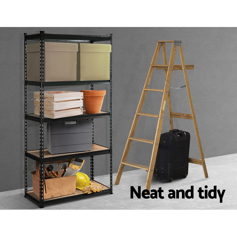 1.8M 5-Shelves Steel Warehouse Shelving Racking Garage Storage Rack Black