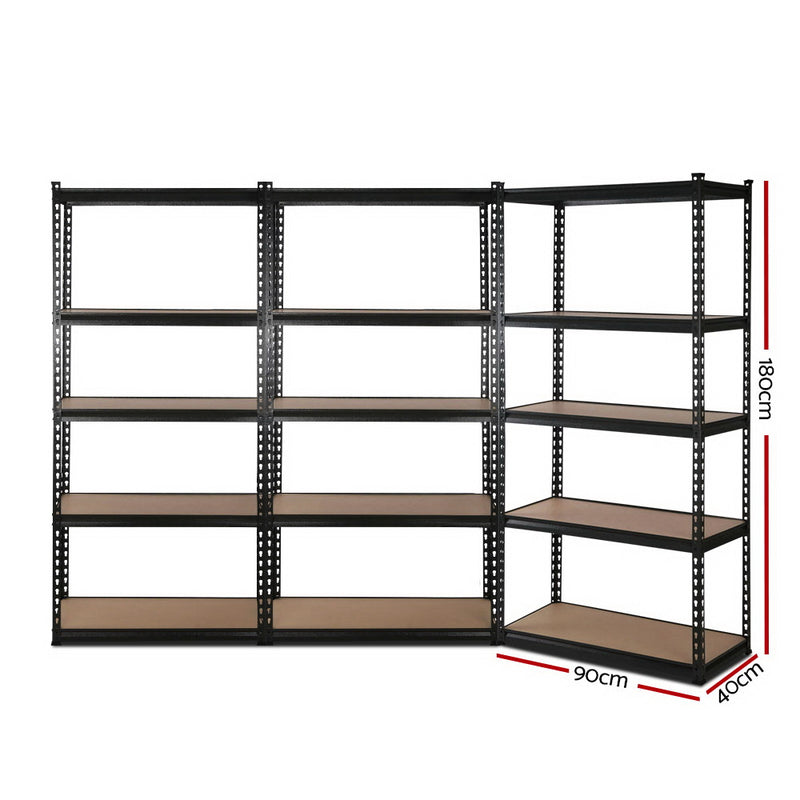 3x1.8M 5-Shelves Steel Warehouse Shelving Racking Garage Storage Rack Black