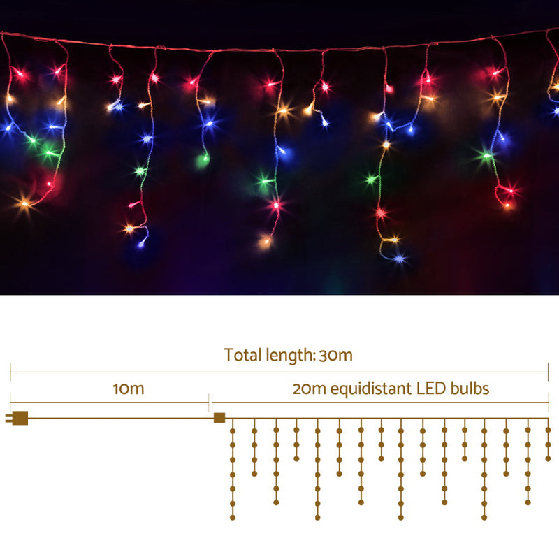 Jingle Jollys Christmas Lights 20M 800 LED Icicle Light Multi-coloured