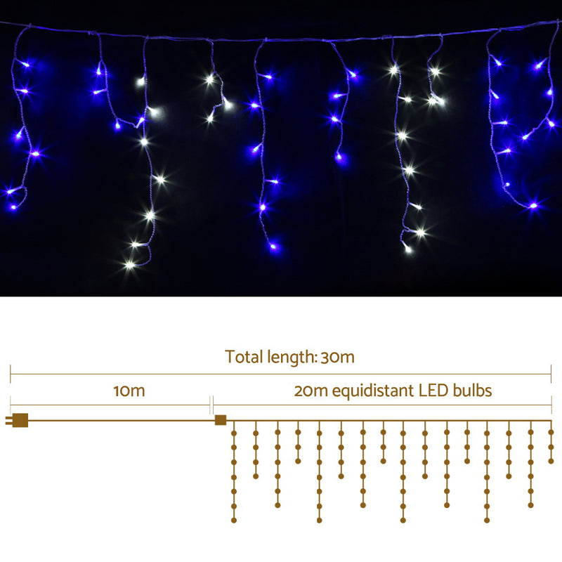 Jingle Jollys Christmas Lights 20M 800 LED Icicle Light Blue White Decorations