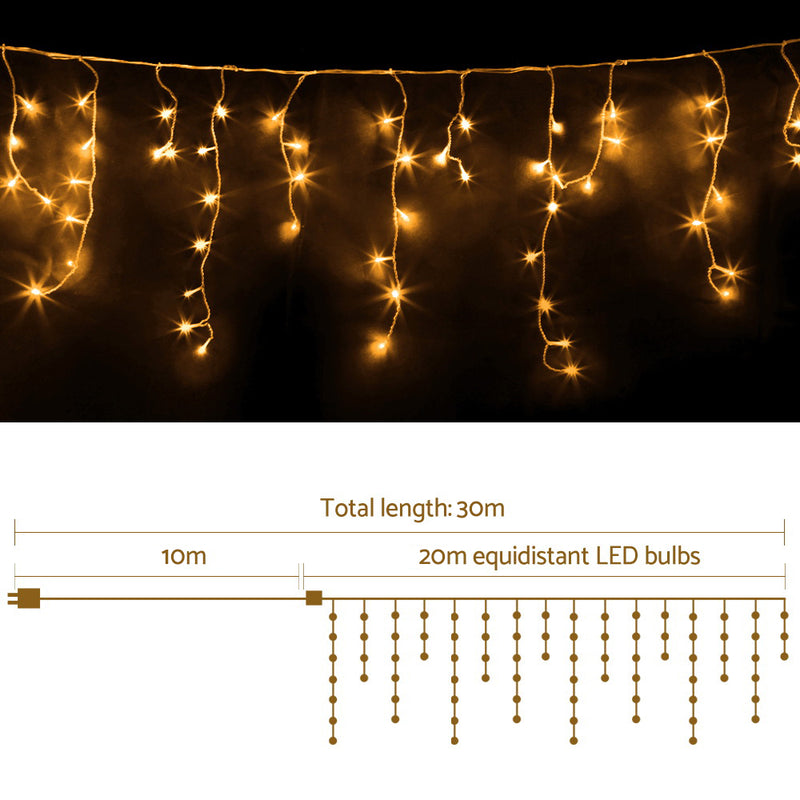 Jingle Jollys Christmas Lights 20M 800 LED Icicle Light Warm White Decorations