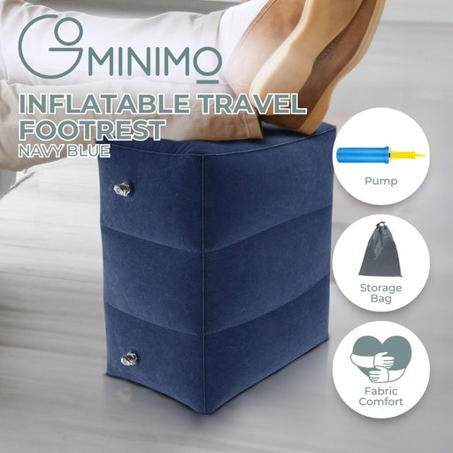 GOMINIMO Inflatable Travel Foot Rest Pillow with Adjustable Three Layers Height (Navy Blue)