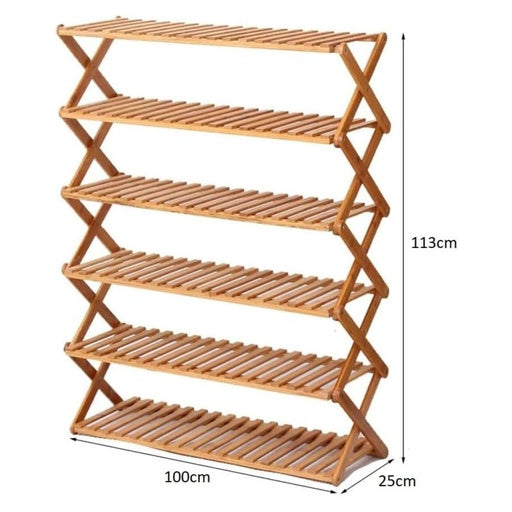 EKKIO 6 Tier Foldable Bamboo Shoe Rack