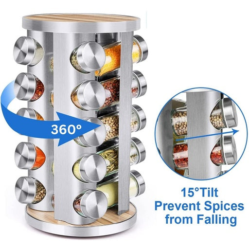 GOMINIMO Rotating Spice Rack Organizer (20 Jars) with Label Sticker and Silicone Funnel