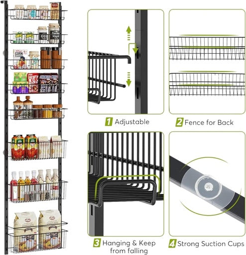 GOMINIMO 8 Tier Adjustable Baskets Over the Door Pantry Organizer (Black)